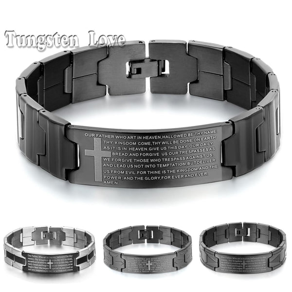 Men's Black/Silver Steel English Lord's Prayer Bracelet