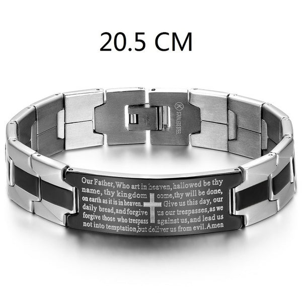 Men's Black/Silver Steel English Lord's Prayer Bracelet