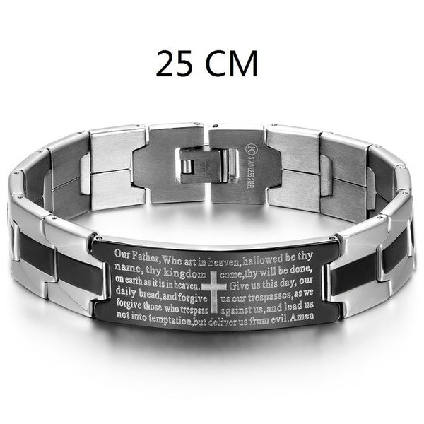 Men's Black/Silver Steel English Lord's Prayer Bracelet