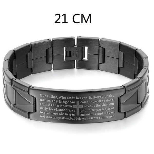 Men's Black/Silver Steel English Lord's Prayer Bracelet