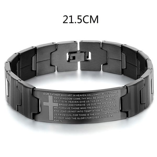 Men's Black/Silver Steel English Lord's Prayer Bracelet