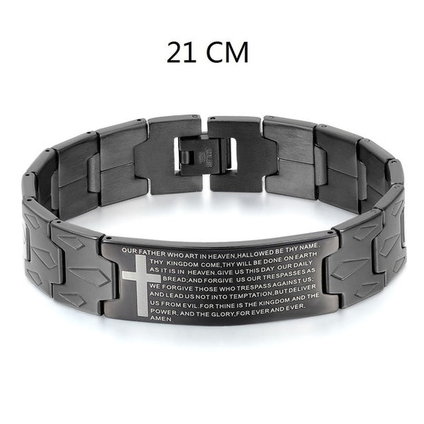 Men's Black/Silver Steel English Lord's Prayer Bracelet